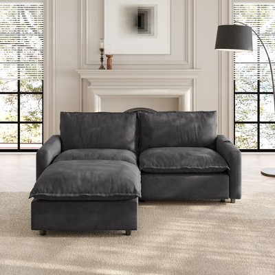 WJSHome 85" Modular Sectional Couches for Living Room with Ottoman, Loveseat Cloud Couch with Deep Seat, Linen Fabric