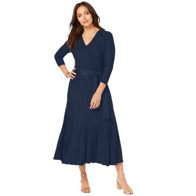 Jessica London Women's Plus Size Pullover Wrap Sweater Dress