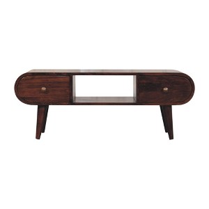 39" Solid Mango Wood California Circular TV Unit with 2 Drawers, Open Slot, and Nordic Legs for Living Room and Bedroom - 1 of 4