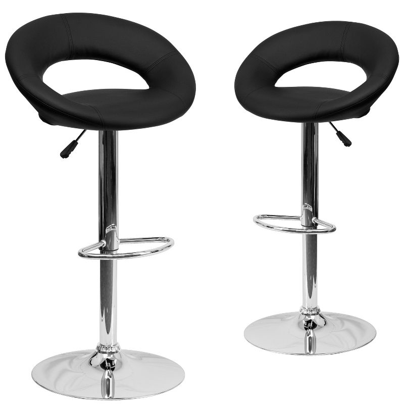 Emma and Oliver 2 Pack Contemporary Vinyl Rounded Orbit-Style Back Adjustable Height Barstool with Chrome Base, 1 of 8