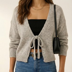 Knit & Lounge Women’s Tie Front Long Sleeve Knit Cardigan Cropped ...