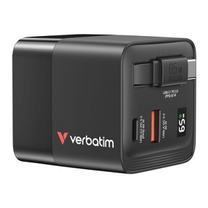 Verbatim® 65-Watt GaN Charger with Retractable Cable in Black - 1 of 4