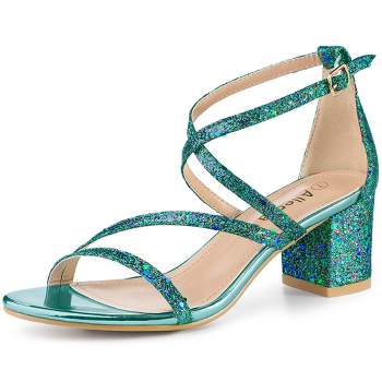 Allegra K Women's Glitter Crisscross Strap Chunky Sandals