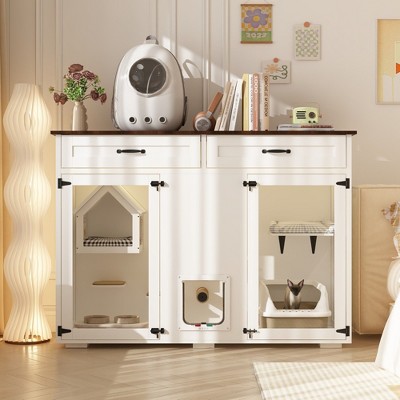 FUFU&GAGA White Cat Cabinet Clear Acrylic Cabinet Door Built-in Scratching Board Scratching Rod Jump Board Lights