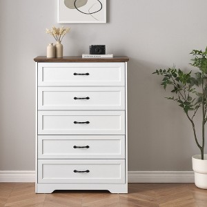 5/6 Drawer Dresser Farmhouse Storage Cabinet, Tall Chest of Drawers, Modern Wood Large Storage Closet Organizers for Living Room, Entryway, Hallway - 1 of 4