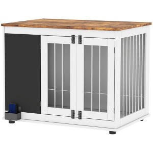 Skyzone 39" White Dog Crate Furniture: 3-Door Side Table with Blackboard, Non-Slip Pads for Large - 1 of 4