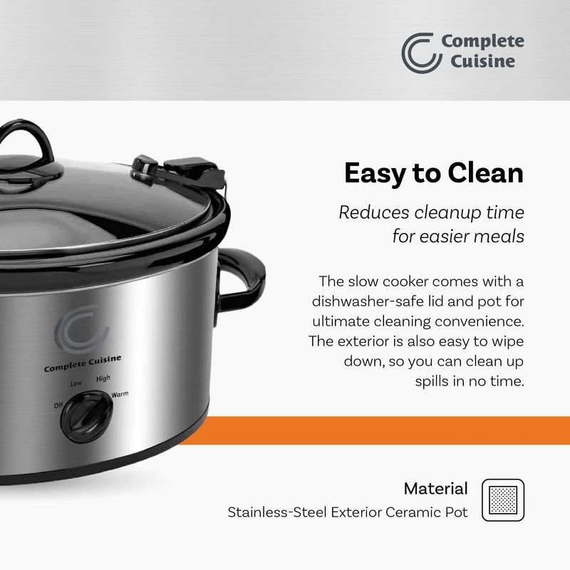 Complete Cuisine CC-SL-6100-LL-SS 6-Quart Oval Slow Cooker with Locking Lid, 3 of 7