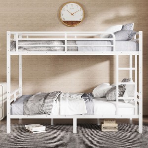 Okak 82.7/77.56IN Bunk Bed with Metal Frame, Space-Saving Bed Frames with Ladder and Safety Guardrails, Twin Bed for Kid - 1 of 4