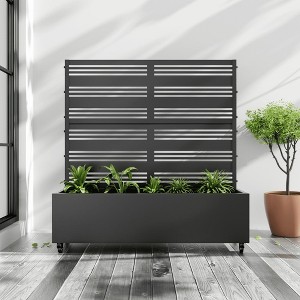 SpassWay Black Metal Planter Box with Trellis Raised Garden Bed with Arbor Privacy Screen with Wheels - 1 of 4