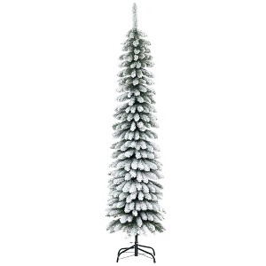 6' Tall Unlit Slim Pencil Xmas Tree, Snow Flocked Artificial Christmas Tree with Realistic Branches and 603 Tips - 1 of 4