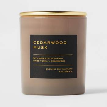 8oz Lidded Glass Jar Black Label Cedarwood Musk Candle - Threshold™