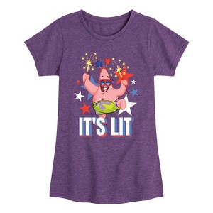 Girls' - SpongeBob SquarePants - Lit Fireworks Patrick Fitted Short Sleeve Graphic T-Shirt - 1 of 4