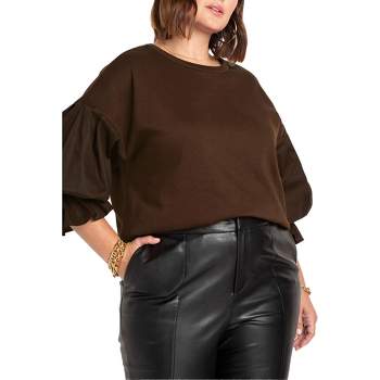 ELOQUII Women's Plus Size Combo Flounce Sleeve Sweatshirt