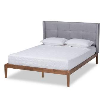King Edmond Fabric Upholstered Wood Platform Bed Gray/Ash Walnut - Baxton Studio