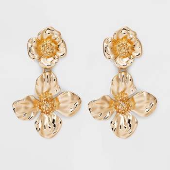Metal Floral Double Drop Earrings - A New Day™ Gold