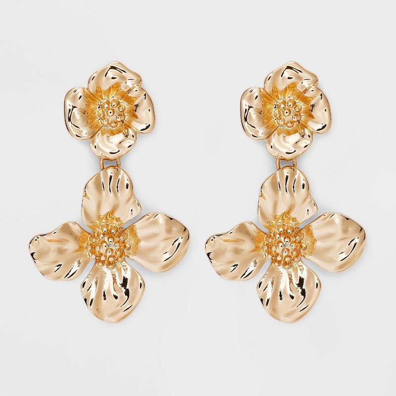 Metal Floral Double Drop Earrings - A New Day&#8482; Gold, 1 of 11