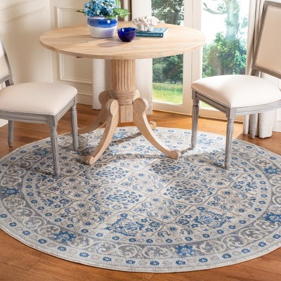 Elegant Square Navy and Light Grey Synthetic Area Rug, 6'7" Square