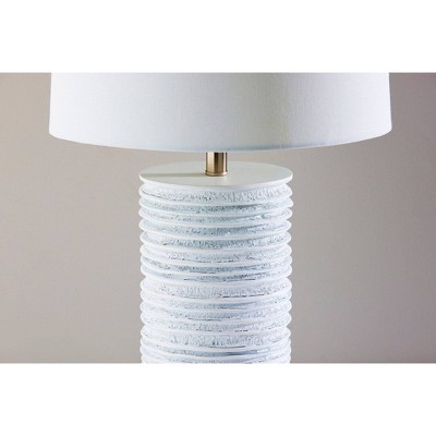 White Ribbed Polyresin Table Lamp with Linen Shade, 26" Height, 3-Way Switch