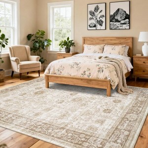 Area Rug Washable Printed Vintage Floral Non Slip Low Pile Rugs Soft Rubber Backed - 1 of 4