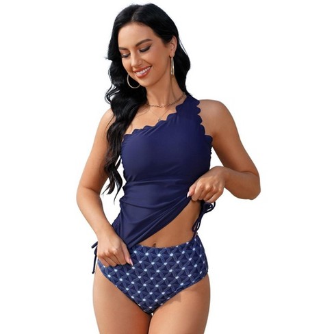 Women Two Piece Swimsuits One Shoulder Bathing Suits Tummy Control Ruched Wavy Edge Tankini Sets Target