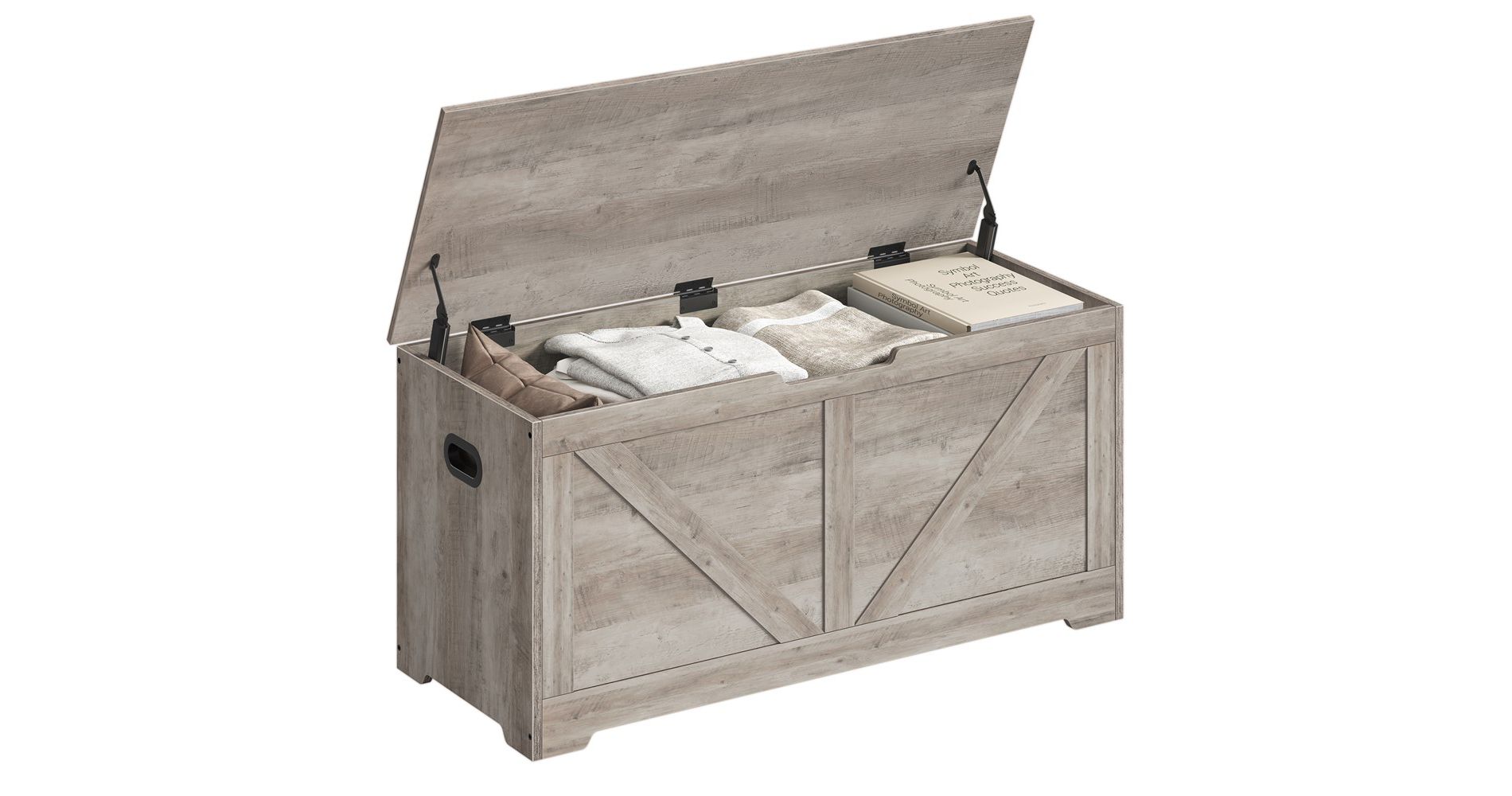 VASAGLE Storage Chest, Storage Trunk with 2 Safety Hinges, Storage Bench, Shoe Bench, Farmhouse Style, 15.7 x 39.4 x 18.1 Inches, Heather Greige