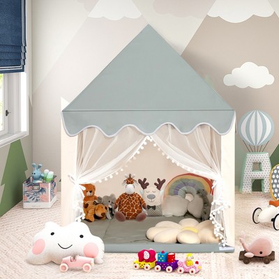 Beige and Gray Large Kids Play Castle Tent with Cotton Mat