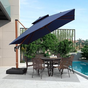 PURPLE LEAF 10 ft Square Wood Pattern Patio Cantilever Umbrella with Base - 1 of 4