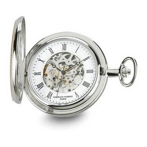 Black Bow Jewelry Charles Hubert Gold Finish Brass 2-tone Skeleton Dial Pocket Watch - 1 of 4