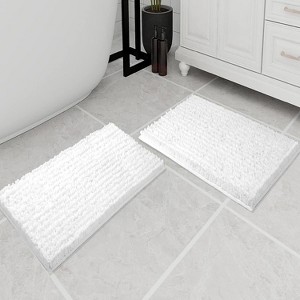 Home Mart Goods 2 Piece Set White Soft Cozy Plush Chenille Bath Mat Bathroom Rug - 1 of 4