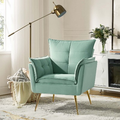 Jonat Contemporary Velvet Wooden Upholstered Armchair with Metal Legs for Bedroom and Living Room | ARTFUL LIVING DESIGN