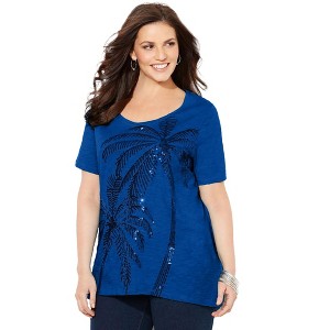 Catherines Women's Plus Size Slub Knit Sparkling Sequin Tee - 1 of 4