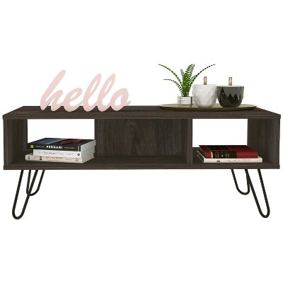 Vynxaria Espresso Coffee Table with Hairpin Legs ¨C Stylish Two-Shelf Design for Modern Living Spaces