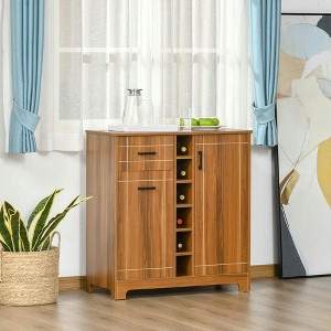 Resenkos Retro Wine Cabinet for 6 Bottles with Glass Holders and a Drawer, Brown - 1 of 4