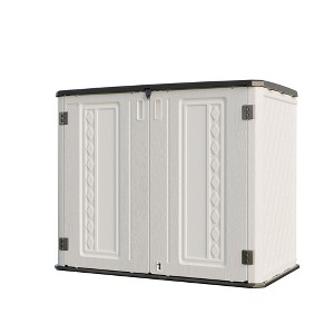 FURNIinspire Storage Sheds, Garden Storage Shed Tool House with Flip Cover and Sliding Door, Spacious Layout for Backyard, White, 50"*29"*41" - 1 of 4