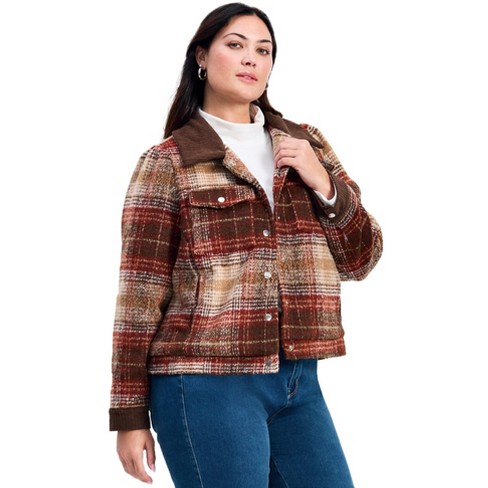 Avenue Women's Plus Size Joss Plaid Cropped Jacket - image 1 of 4