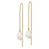 Chisel Stainless Steel Yellow IP-plated White Freshwater Cultured Pearl Dangle Threader Earrings - 3 of 4