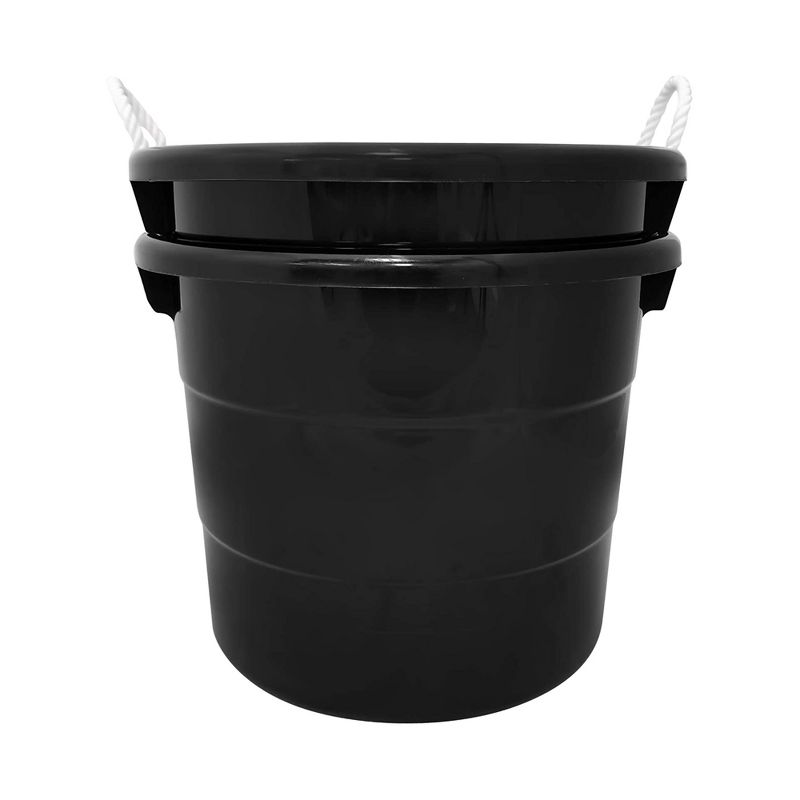 Homz 18 Gallon Durable Plastic Utility Storage Bucket Tub Organizers with Strong Rope Handles for Indoor and Outdoor Use, Black, 8 Pack, 3 of 7