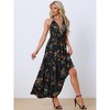 Allegra K Women's Sleeveless Halter Neck Boho Elastic Waist Floral Maxi Summer Sundresses - 4 of 4