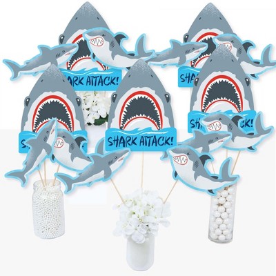 Big Dot of Happiness Shark Zone - Jawsome Shark Viewing Week Party or Birthday Party Centerpiece Sticks - Table Toppers - Set of 15