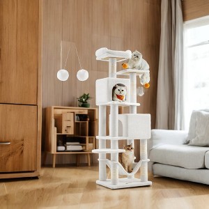 61-Inch Cat Tree Cat Tower for Indoor Cats - Plush Multi-Level Cat Condo with 5 Scratching Posts, 2 Perches, 2 Caves, Hammock, 2 Pompoms - 1 of 4