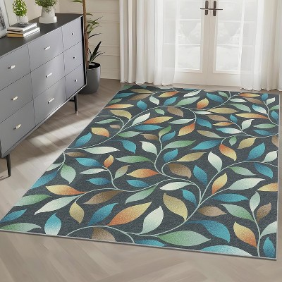 Extra Large Modern Area Rug Clearance Leaves Pattern Non-Slip Non-Shedding Ultra Soft Foldable Botanical Floor Cover Kids Room