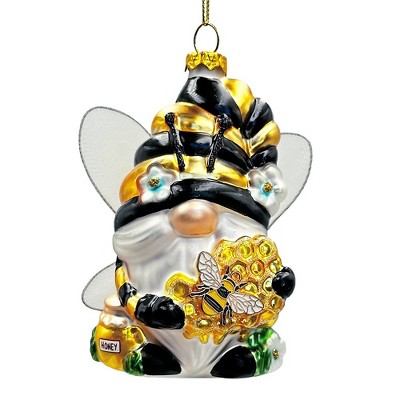 Sparkling Bee Gnome Glass Christmas Ornament, Bumblebee Themed Holiday Decor| OrnamentallyYou