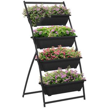Outsunny Raised Garden Bed with 4 Planter Boxes, Self Draining, Plant Stand Grow Container for Vegetable Flowers Herb, Black