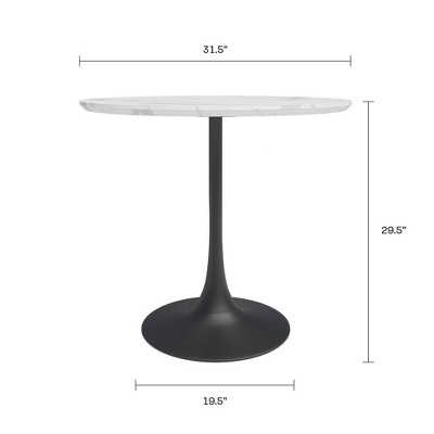 Contemporary 31.5" Round Marble Dining Table with Black Base
