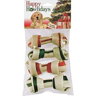 Pet Factory Happy Howlidays Christmas Beefhide Bones 4pk 4"