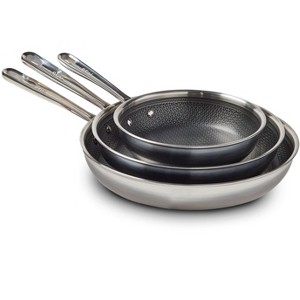 T-fal HybridMesh Stainless Steel, 3 Piece Frypan Set, 8 inch, 10.25 inch and 12 inch, Silver - 1 of 4