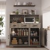 Farmhouse Sideboard Buffet with Microwave Stand, Barn Doors Buffet Storage Cabinet with Drawers and Shelves, Wood Coffee Bar Cabinet - 3 of 4