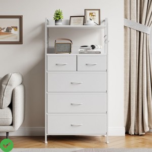 5 Drawer Dresser Tall Dresser for Bedroom Storage Organizer with Fabric Bins Wood Top - 1 of 4