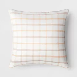 Woven Grid Square Throw Pillow Peach White/Orange/Light Taupe - Threshold™