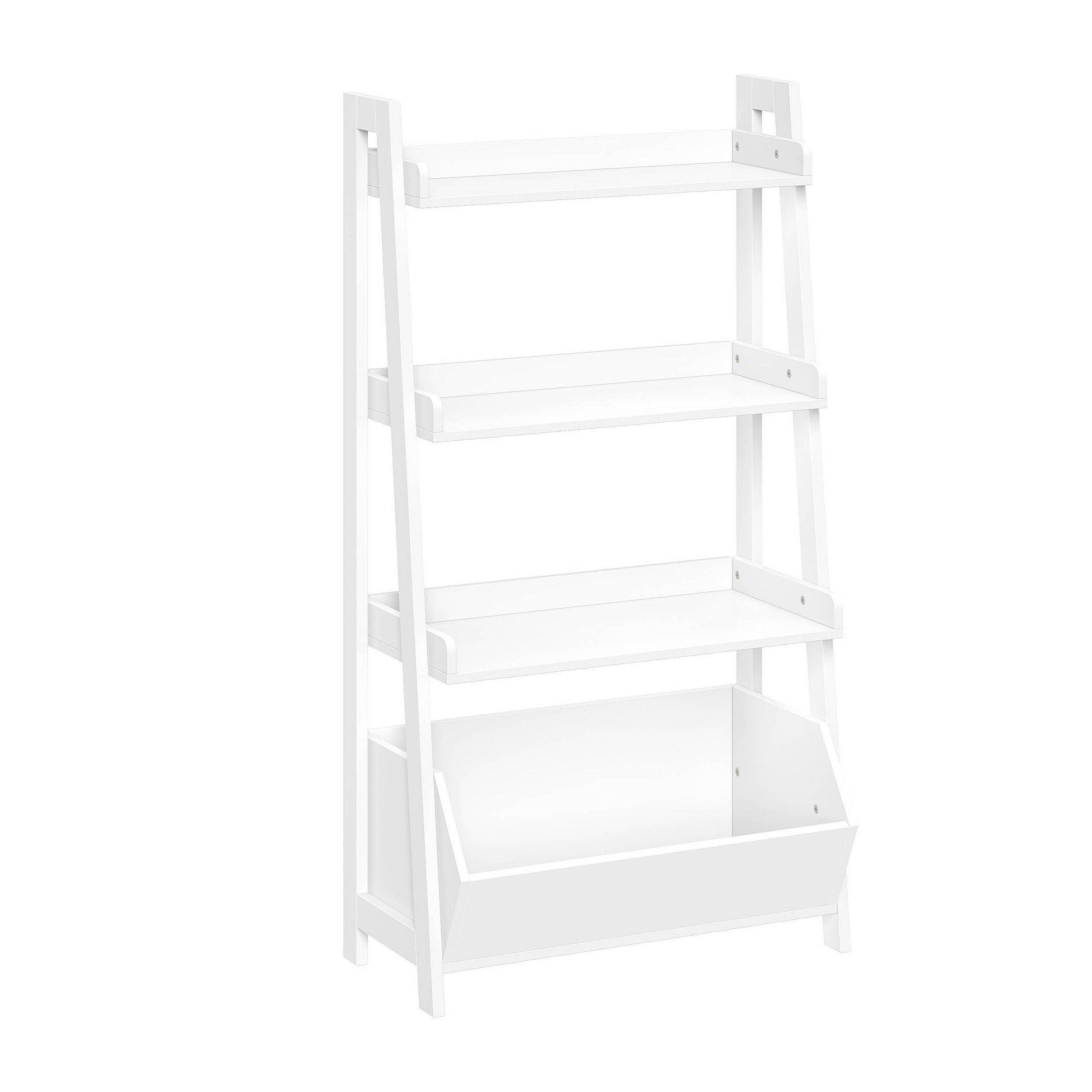 RiverRidge Kids' 4-Tier 24" Ladder Shelf Toy Organizer and Book Storage with 3 Open Display Shelf White: Kids Bookshelf, MDF, Anti-Tip